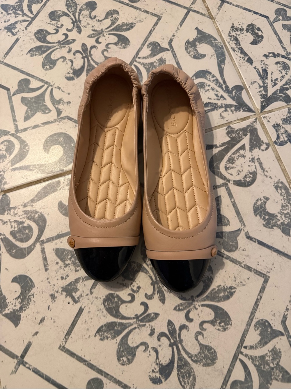 Coach Tan and Black Flats